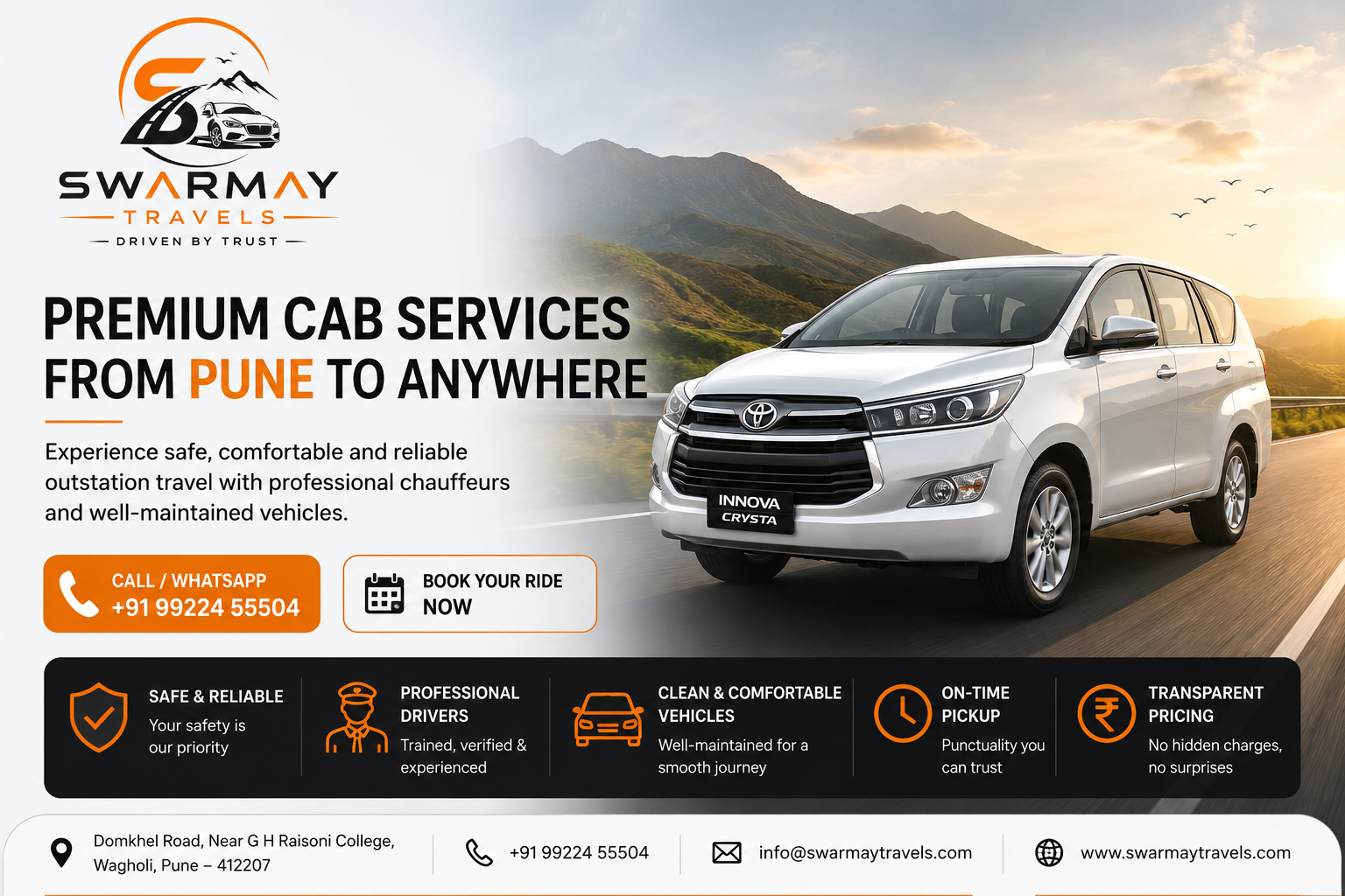 Swarmay Travels – Premium Cab Services From Pune to Anywhere